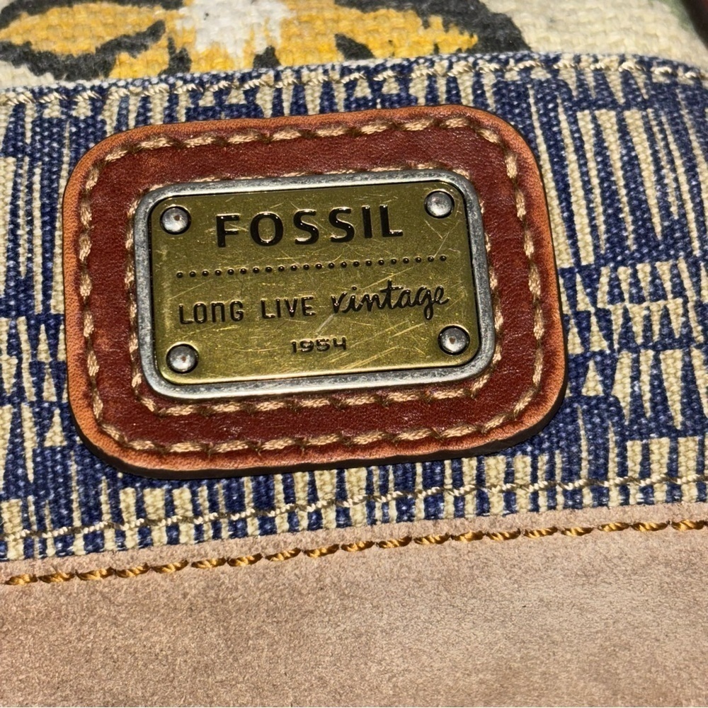 FOSSIL Vtg Boho Floral Canvas Suede Leather Crossbody Shoulder Bag - Picture 9 of 14